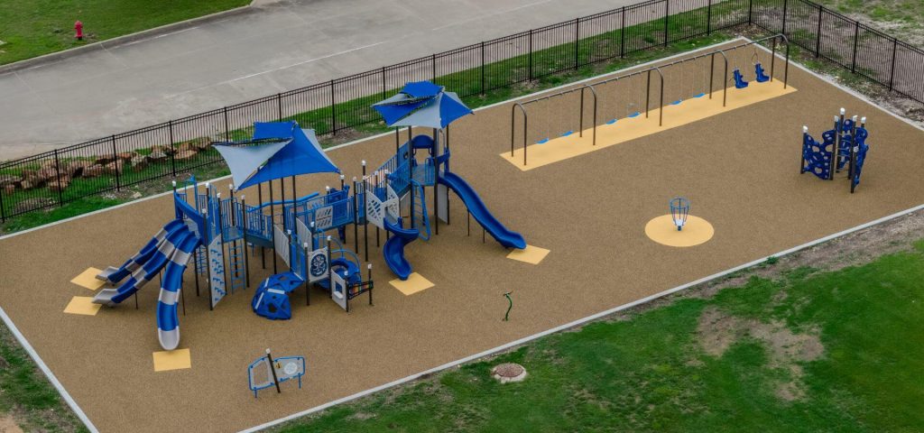 School playground in texas - elementary school display - bird eye